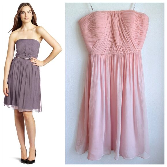 Donna Morgan Bridesmaids 100% Silk Chiffon Sweetheart Strapless Dress in Pink 6 - Picture 1 of 10